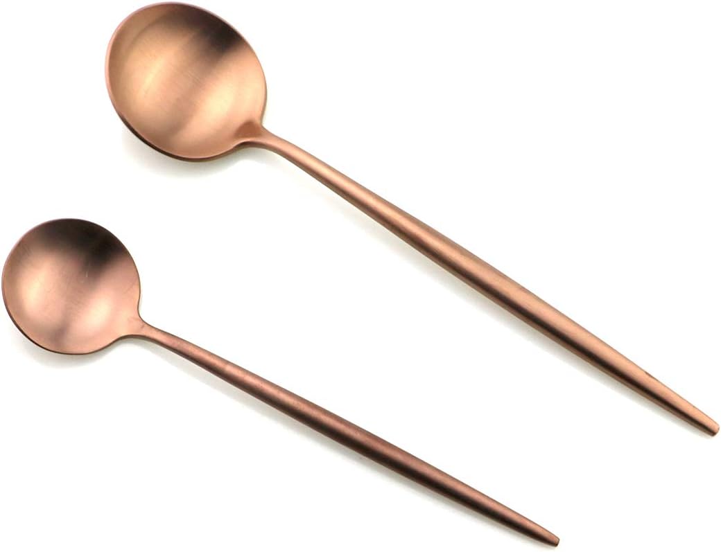 Gugrida 20 Pieces Matte Flatware Set, 18/10 Stainless Steel Cutlery Sets Including Knife Fork Spoon w/Drinking Straw, Silverware Sets Service for 4 (20-Piece, Matte Rose Gold)