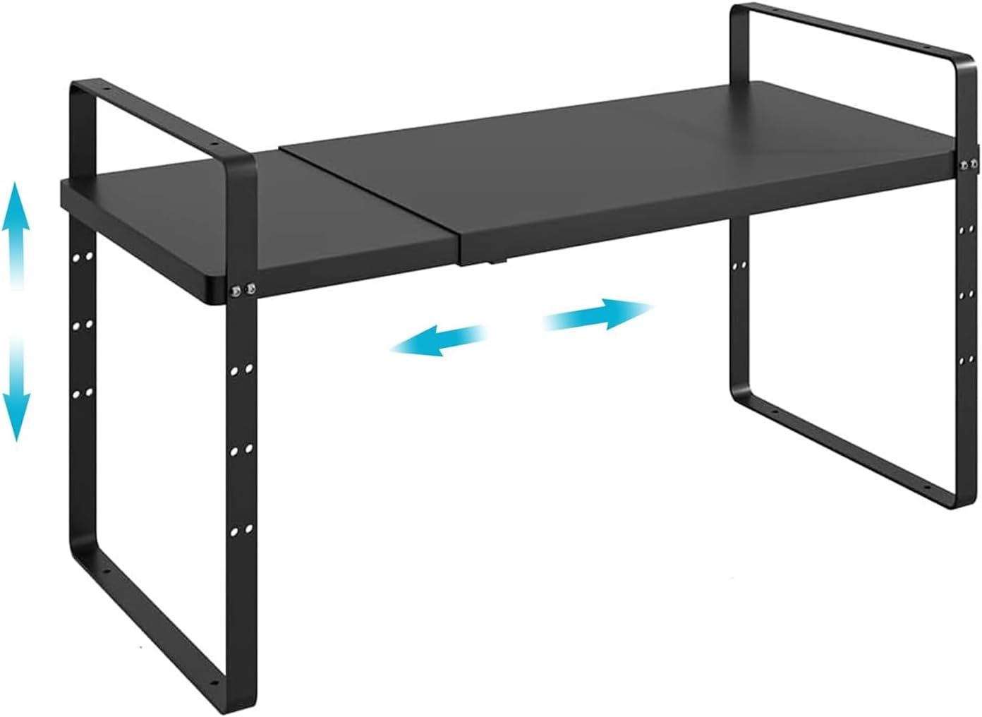 Redrubbit Expandable Cabinet Shelf Organizers, Stackable Kitchen Counter Shelves Spice Rack for Kitchen Bathroom Pantry Cupboard Desk Home Office, Metal Plate Heavy Duty Nonslip Black