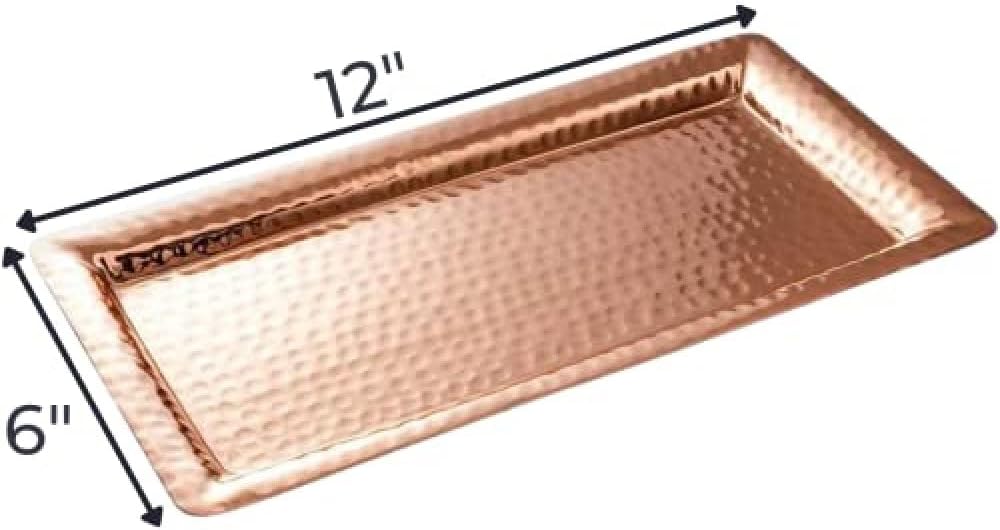 Monarch Abode Hand Hammered Metal Serving Tray, 12-Inch Copper Plated – Rectangle Serving Platter, Small Serving Tray for Party, Fruit Platter, Dessert Trays, Serving Dishes