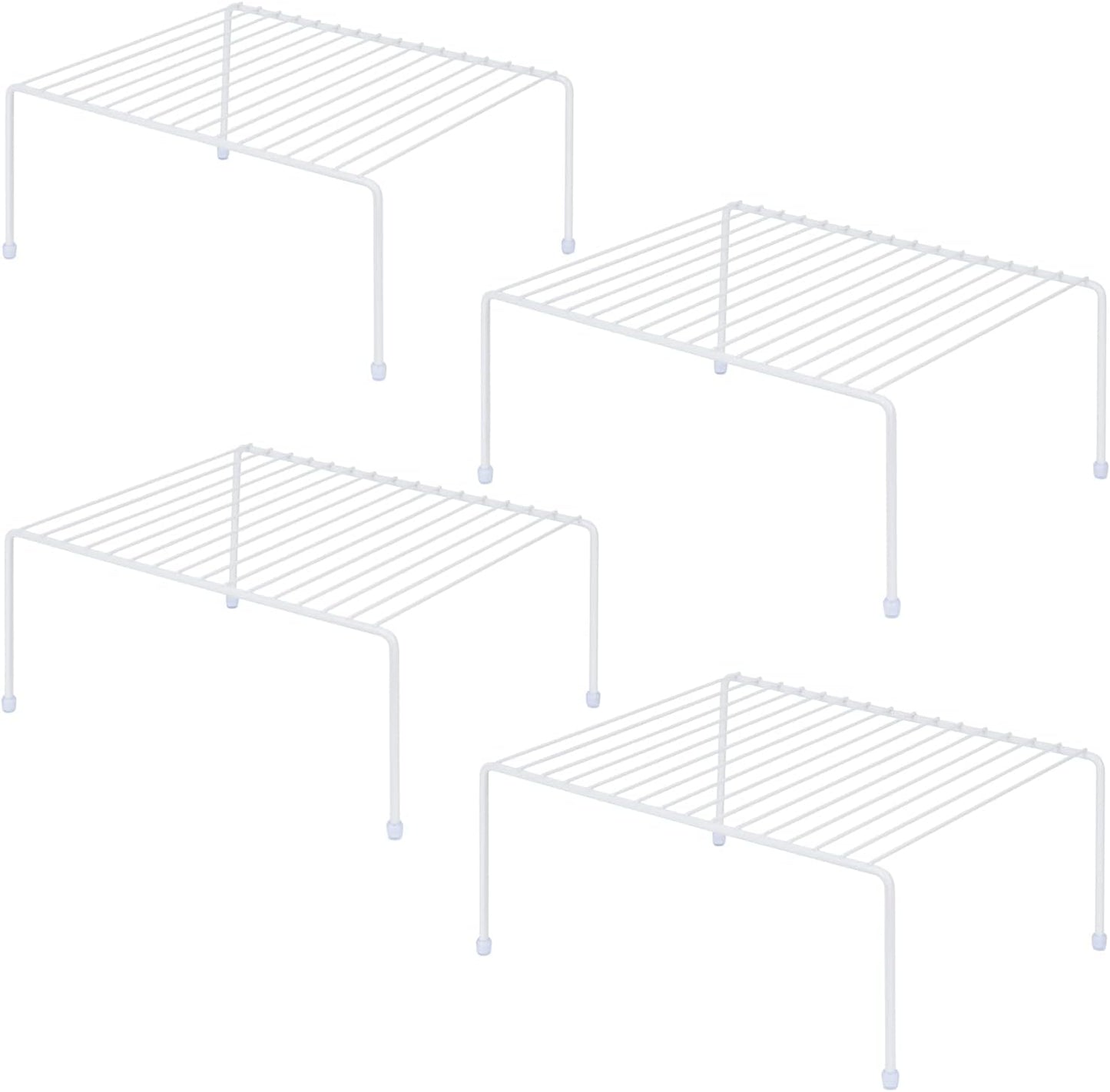 Kitchen Cabinet Storage Shelf Rack/Plastic Feet - (13.1 x 10.2 Inch) - Steel Metal - Rust Resistant Finish - Cups, Dishes, Cabinet & Pantry Organization (4, White)