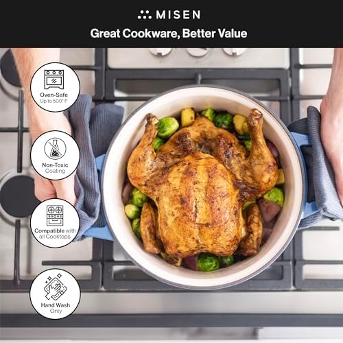 Misen 7 QT Enameled Cast Iron Dutch Oven - Chip-Resistant Enamel Coating - Thick Iron Core For Heat Retention - Large Cooking Surface - Oven Safe, Induction Compatible - Traditional Lid, Red