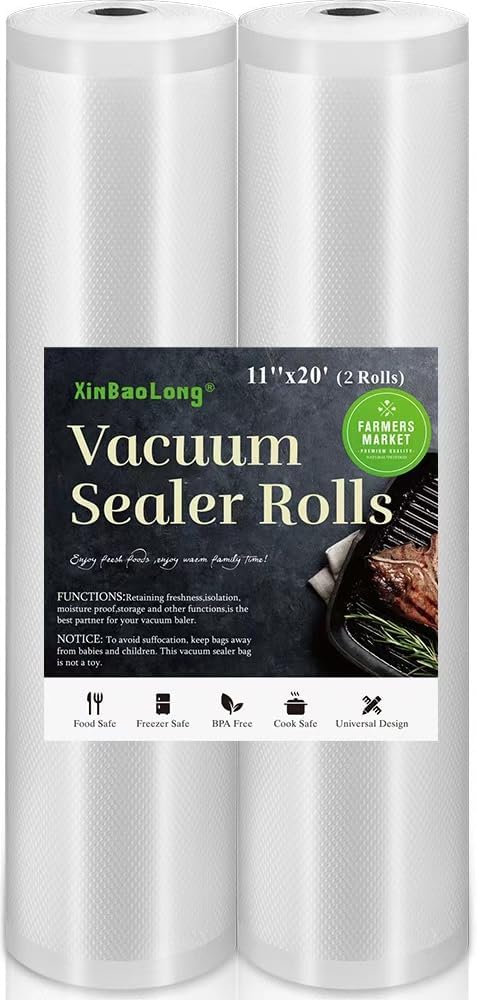 Vacuum Sealer Bags for Food，Seal a Meal Bags Rolls，11inx20 Rolls 2 Pack，XinBaoLong，Commercial Grade, Heavy Duty, BPA Free,Great for Vac Storage