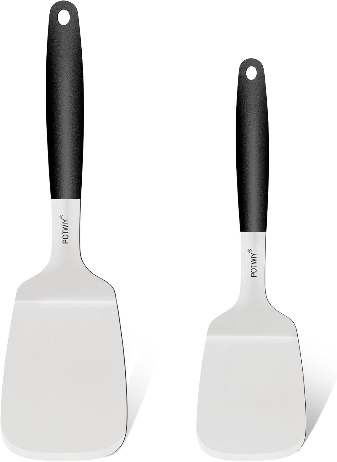 2-Piece Stainless Steel Spatulas Set, 13.3" & 11.3" Metal Spatula for Cooking Cast Iron Skillet and Flat Top Grill, Heavy Duty Turner with Silicone Handle for Flipping Steak, Burgers, Pancake