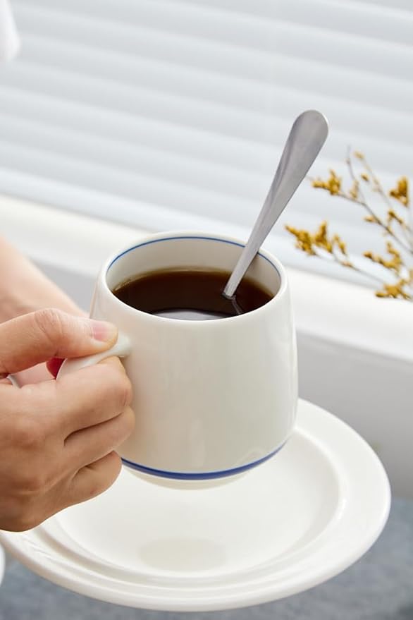 11 Ounce Porcelain Coffee Mugs Set of 6 with Handle Perfect for Coffee, Tea, Milk, Chocolate and Latte, Ceramic Coffee Cups Set for Man and Woman (Blue)