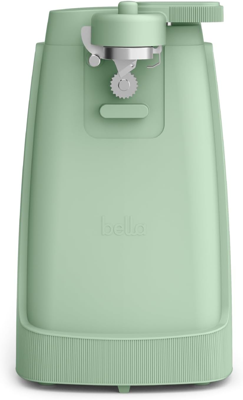 bella Electric Can Opener and Knife Sharpener, Multifunctional Jar and Bottle Opener with Removable Cutting Lever and Cord Storage, Stainless Steel Blade, Seaglass