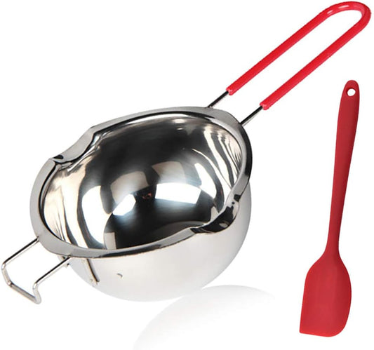 Stainless Steel Double Boiler Pot, 600ML Updated Melting Pot with Silicone Spatula for Melting Butter,Chocolate, Candy, Cheese and Caramel (Red)