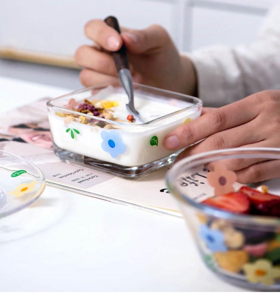 9 OZ Small Flower Candy Dish Floral Candy Bowl Cute Square Glass Bowl for Snack,Dessert,Fruit,Icecream,Yogurt,Dipping,Mini Clear Serving Bowl