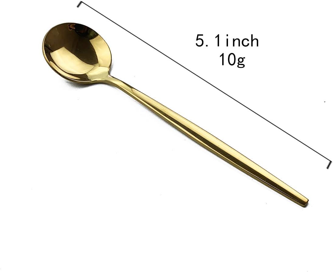 Gugrida Mirror Polished Gold Cute Coffee Spoon Tea spoon Sugar Spoons Mini Coffee Spoons, Light weight design Stainless Steel Flatware Cutlery Set for 6, 5.12-Inch