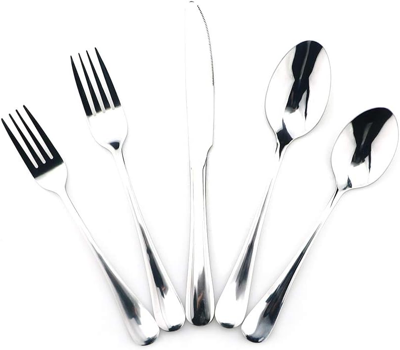 Gugrida 20-Piece Mirror Polished Reusable Utensils Vitalt Healthy & Eco-Friendly Stainless Steel Silver Flatware Tableware Dinnerware Set, Shiny Cutlery Knife Fork Spoon Set, Service for 4