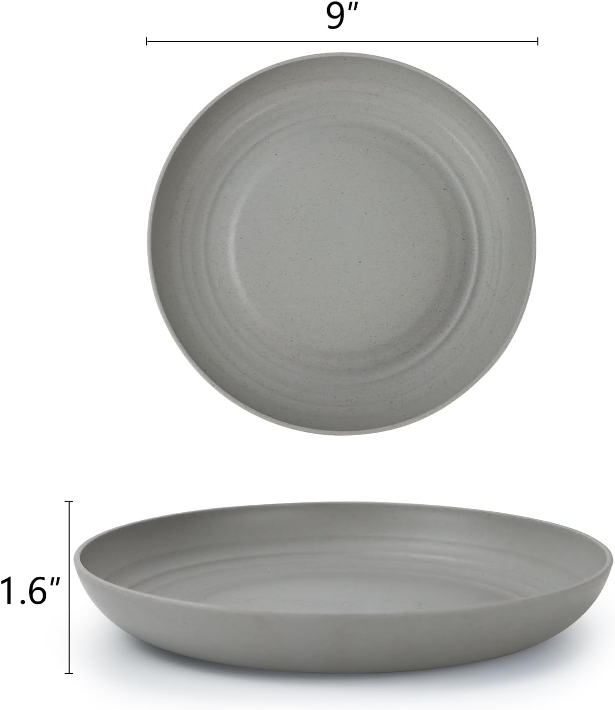 Homienly Deep Dinner Plates Set of 8 Alternative for Plastic Plates Microwave and Dishwasher Safe Wheat Straw Plates for Kitchen Unbreakable and Lightweight Round Plate Set (Grey,9 inch)