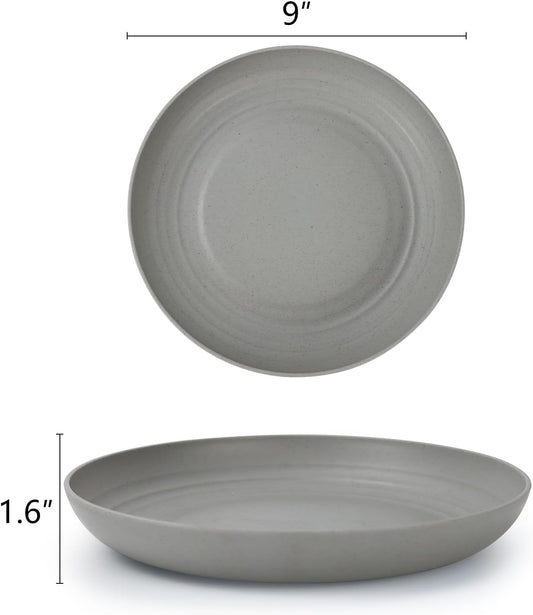 Homienly Deep Dinner Plates Set of 8 Alternative for Plastic Plates Microwave and Dishwasher Safe Wheat Straw Plates for Kitchen Unbreakable and Lightweight Round Plate Set (Grey,9 inch)