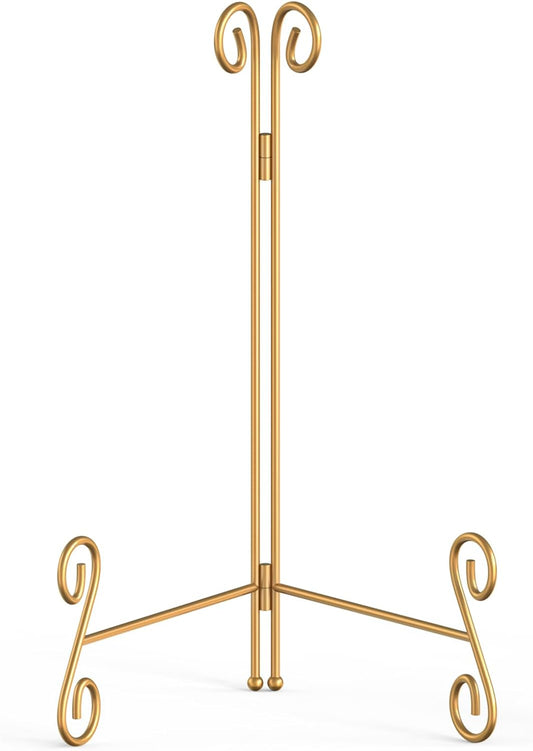 Gold Plate Stand, 10 Inch Decorative Holder for Displaying Platters, Heavy-Duty Metal Easel Stand for Picture, Photo Frame, Books and Round Objects, 1-Pack