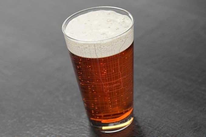 Well Told Engraved Phoenix Arizona Map Pint Glass, Etched Beer Gift (16 oz, Clear) City Map Pint, Custom City Glassware, Gifts For Beer Lovers