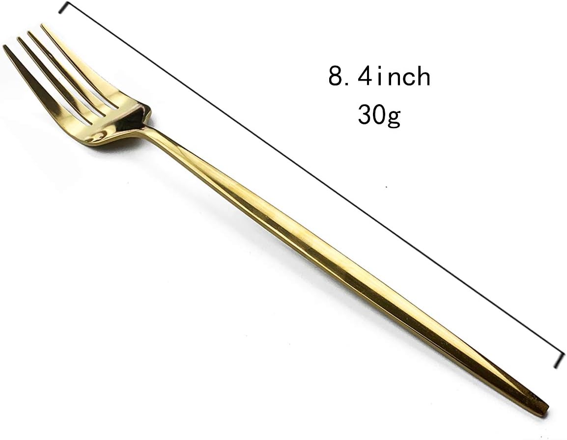 Gugrida Mirror Polished Gold Royal Forks Dinner Forks Large Forks, Light weight design Stainless Steel Flatware Cutlery Set for 6, 8.66-Inch