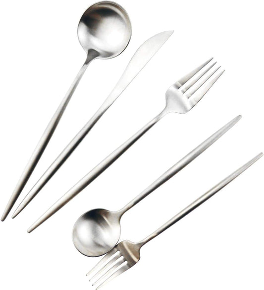 Gugrida 20-Piece 18/10 Stainless Steel Flatware Silverware, Luxury Dinnerware Set Travel Cutlery Tableware Include Knife Fork Spoon Service for 4,Healthy & Eco-Friendly Dishwasher Safe (Silver Matte)