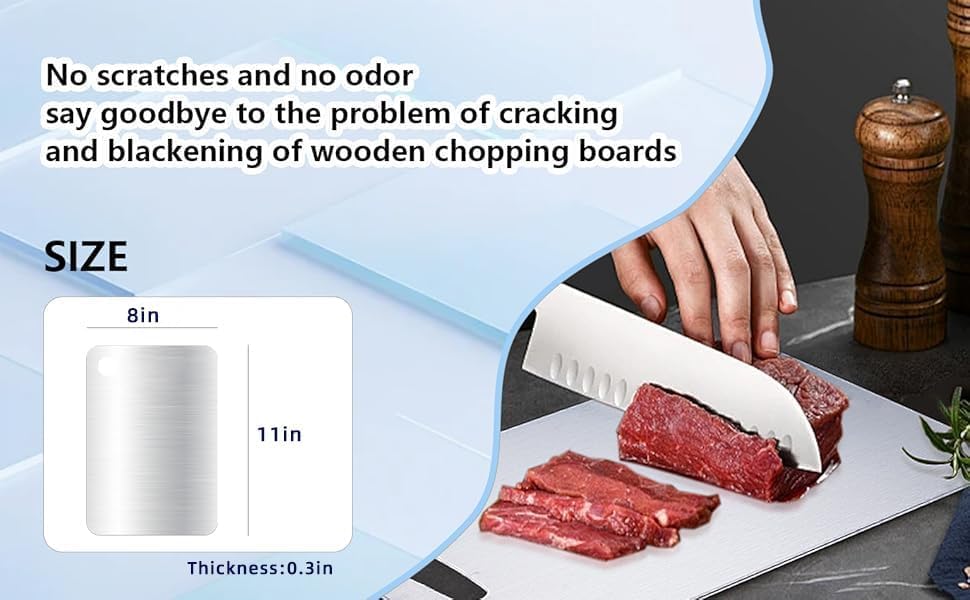 Titanium Cutting Board Set of 1, 11 * 8inches,Titanium Cutting Boards for Kitchen, Food Grade Metal Double Sided Chopping Boards for Kitchen Counter Meat Vegetable Fruit Outdoor Camping