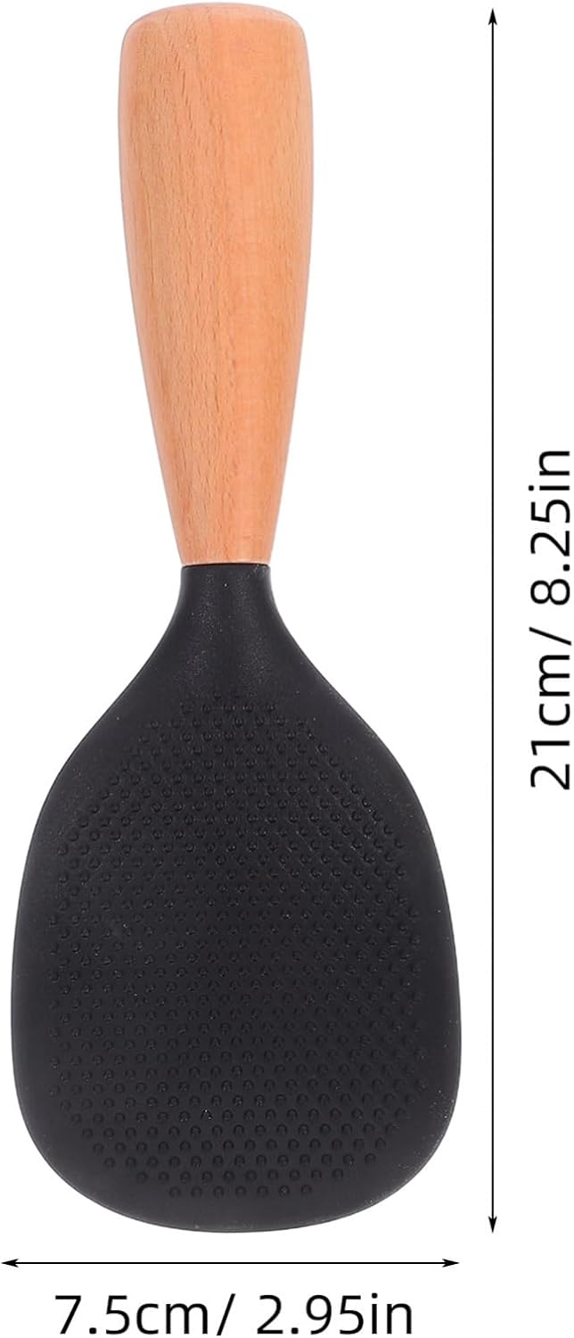 Silicone Wooden Rice Paddle Kitchen Utensils Cooking Ladle Handle (Black)