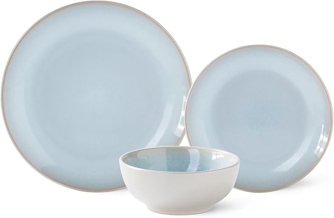 Plates and Bowls Sets for 4 - CJDC-QUELO 12-Piece Stoneware Dinnerware Sets, Ceramic Dishware Set for Kitchen Use and Formal Dining, Chip and Scratch Resistant Microwave Dishwasher Safe, Off White