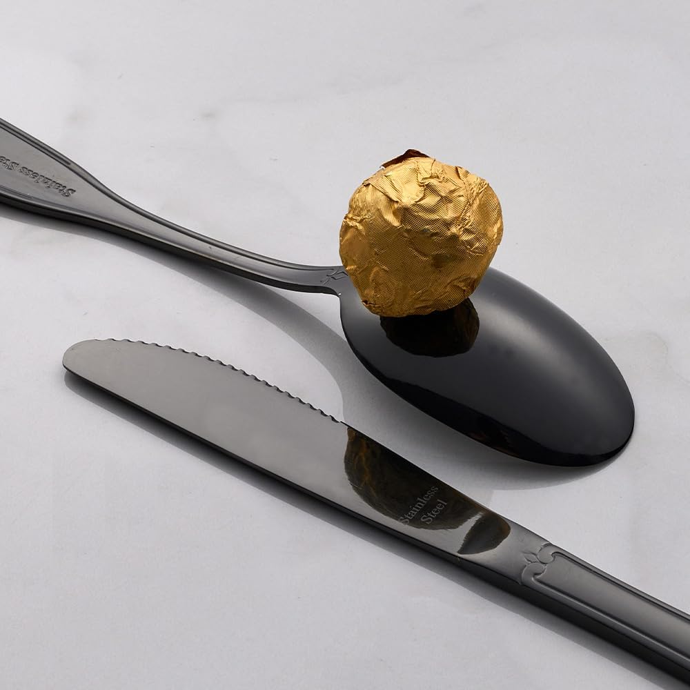 20-Piece Matte Black Flatware Set for 4, 18/0 Stainless Steel Cutlery Set with Shell Design, Dishwasher-Safe Silverware for Dinner Party, Holiday & Daily Use