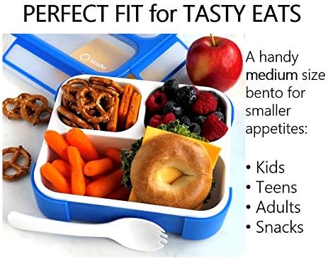 kinsho Bento Boxes for Kids, Lunch Box Set for Boys Girls Kids Adults, Leakproof 3 Compartment Containers for Meal or Snack for Pre-School Travel Work, BPA Free. Blue Orange 2 Pack Medium - Small
