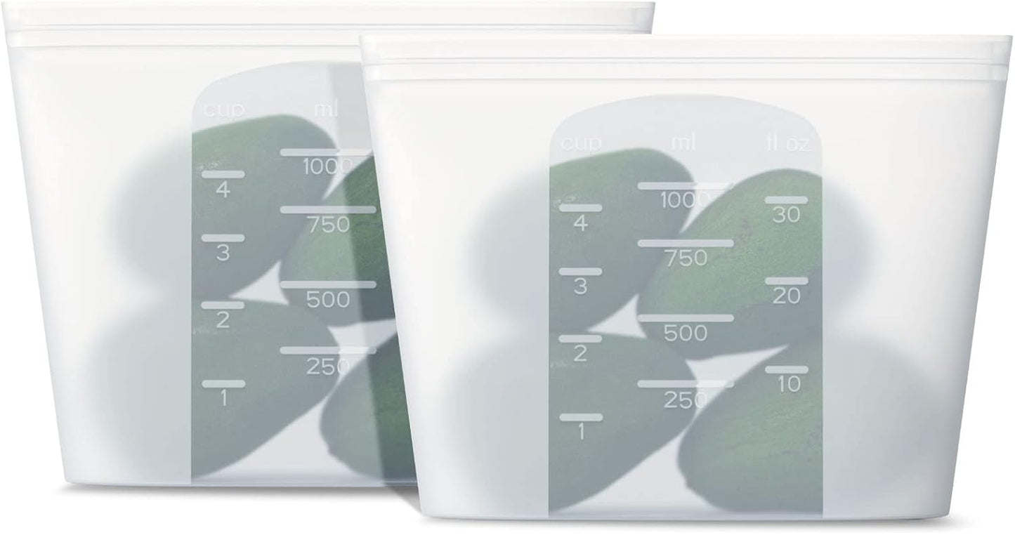Reusable Silicone Food Storage Bag, for Microwave, Oven, Fridge, Freezer & Sous Vide Zip Sealed Containers (2 Middle size 32oz 1000ml)…