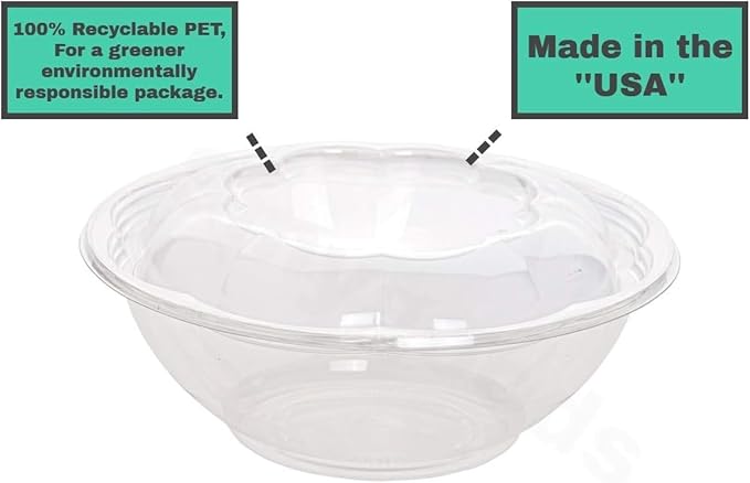 Smygoods Disposable Plastic Salad Bowls with Airtight Lids Ideal for Meal Prep, Takeout, Catering, Parties, Picnics, and Food Storage, Stackable, Leak-Proof