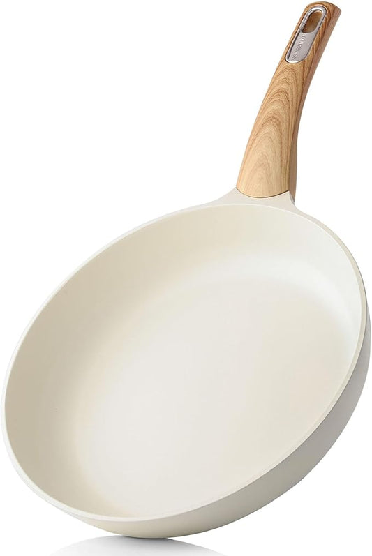 SENSARTE Ceramic Nonstick Frying Pan Skillet 9.5Inch Non Stick Omelette Pans, Non-toxic Healthy Kitchen Cooking Chef's Pan, Free of Intentionally Added PFOA/PFAS/PTFE, Induction Compatible, White
