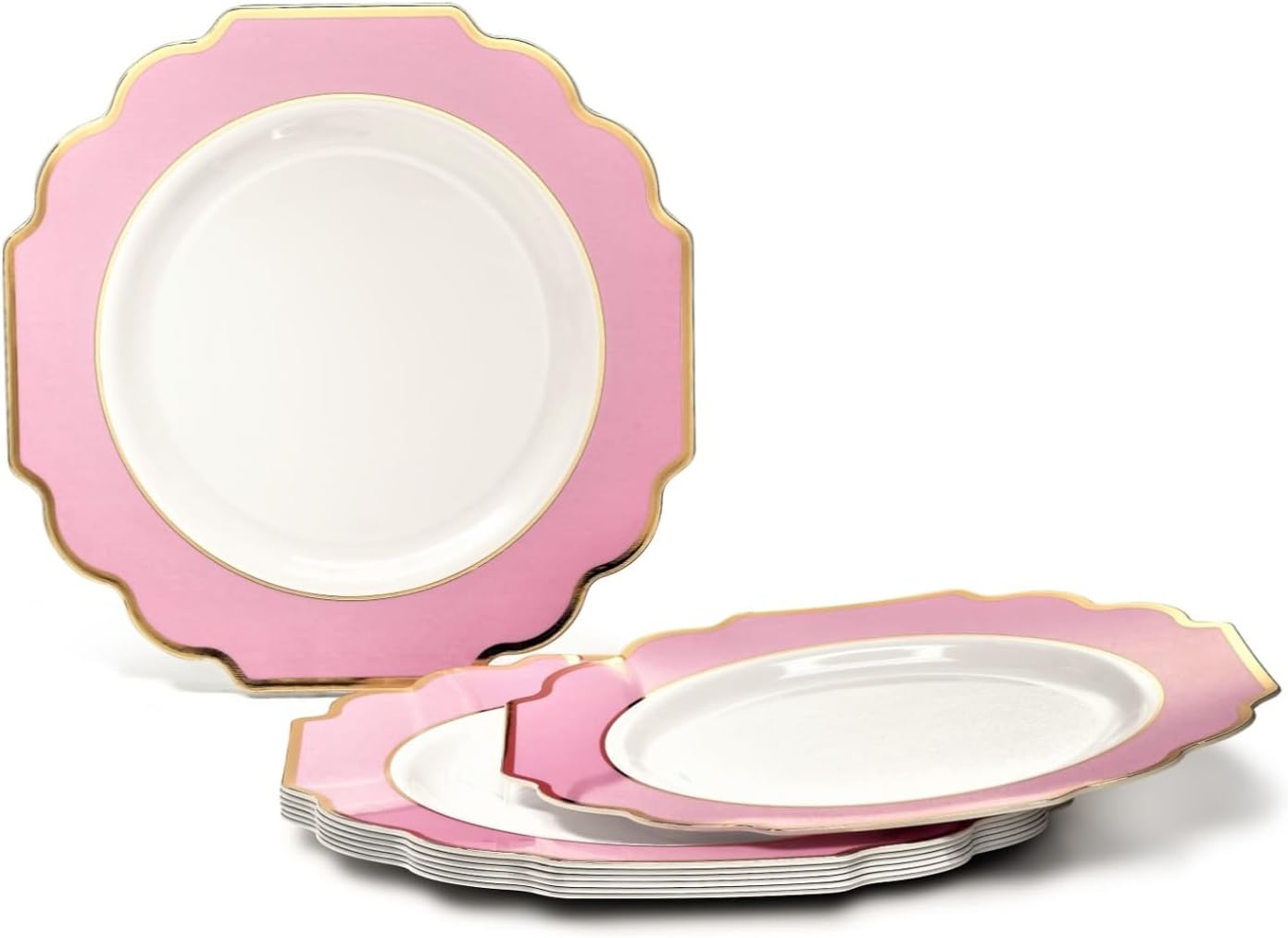 " OCCASIONS " 80 Plates Pack,(40 Guests) Heavyweight Premium Wedding Party Disposable Plastic Plates Set -40 x 10.5'' Dinner + 40 x 8'' Salad/Dessert(Imperial in Light Pink & Gold)