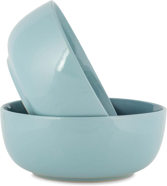 Elanze Designs Bistro Glossy Ceramic 8.5 inch Large Serving Bowls Set of 2 - Perfect for Multiple Everyday Uses: Pasta, Salad, Ramen, Soup, Popcorn, Noodles, Cereal and Mixing Bowls, Ice Blue