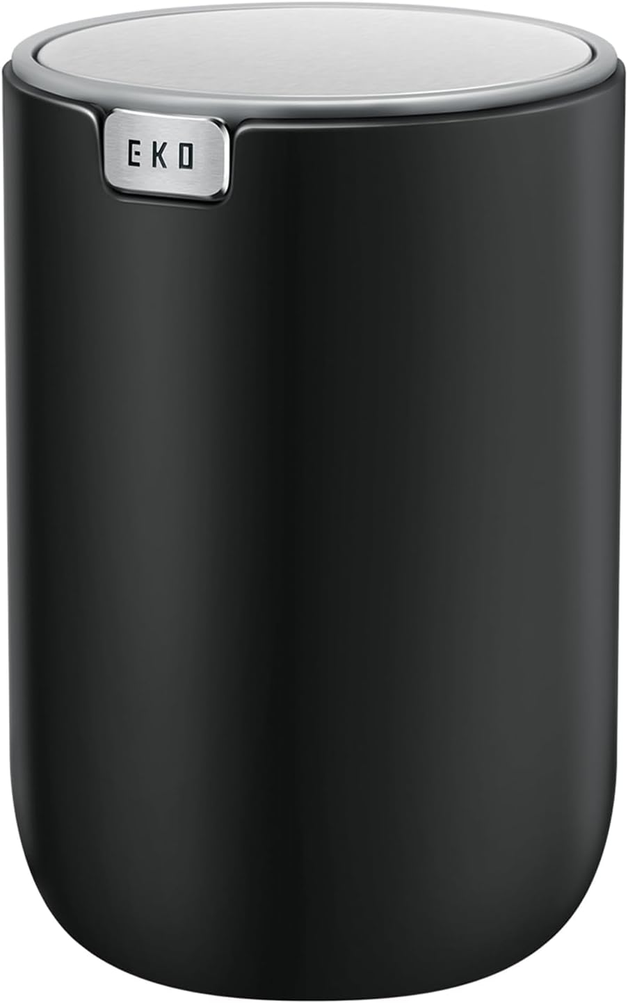 EKO Mini Desk Trash Can with Swing-Top Lid 0.4 Gallon Small Table Round Wastebasket for Office, Home, Car (Black)