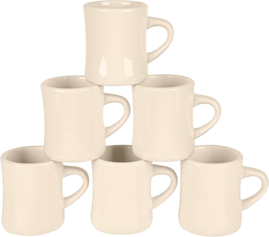 11oz Ceramic Coffee Mug set Stoneware Coffee Cups Set for Restaurant, Diner, Farmhouse, Coffee Shop, Home set of 6 (Cream)