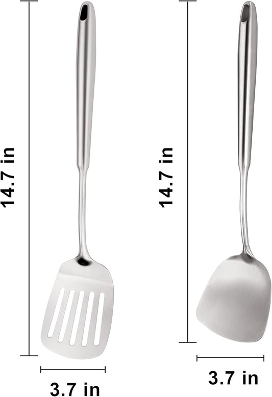 304 Stainless Steel Utensil, 2 PCS Large Metal Cooking Utensil Tools Spatula Set