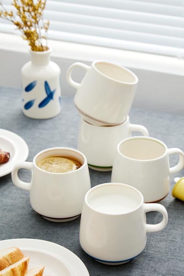 11 Ounce Porcelain Coffee Mugs Set of 6 with Handle Perfect for Coffee, Tea, Milk, Chocolate and Latte, Ceramic Coffee Cups Set for Man and Woman (Brown)