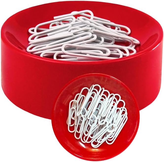 Clipwell Magnetic Paper Clip Holder - Easy Toss & Pick-Up - Holds Various Metal Parts - Powerful Sweep-Up Magnet - Ideal Locker Accessory & Home & Office Organizer - Red