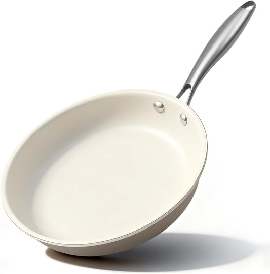 10.25 Inch Ceramic Nonstick Frying Pan Skillet - PFAS-Free, Non-Toxic, Oven Safe & Induction Ready, Aluminum Cookware with Stainless Steel Handle