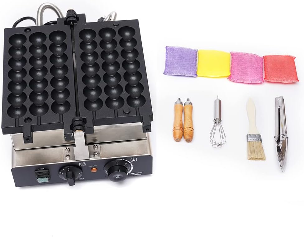 1800W Commercial Bubble Waffle Maker, 6 Grids Electric Waffle Maker Non-Stick Stainless Steel Belgian Waffle Iron w/Time & Temper Adjustable|180°Rotating, Large Waffle Machine for Restaurant Party