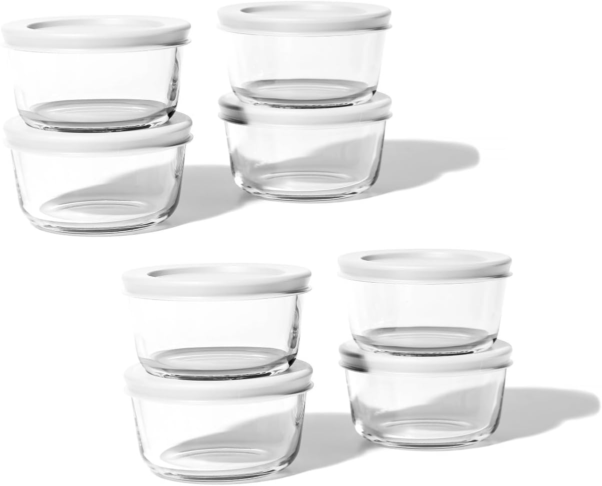 DURA LIVING 16-Piece Glass Food Storage Containers Set (8 Containers + 8 BPA-Free Lids) | 7-Ounce, Leakproof | Microwave, Freezer, Oven & Dishwasher Safe | Ideal for Meal Prep & Pantry Organization