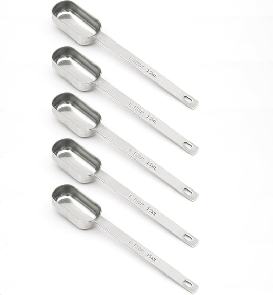 5PCS 1tbsp (3tsp, 15ml, 1/2oz) Single Measuring Spoon, Stainless Steel Long Handle Individual Teaspoons Only