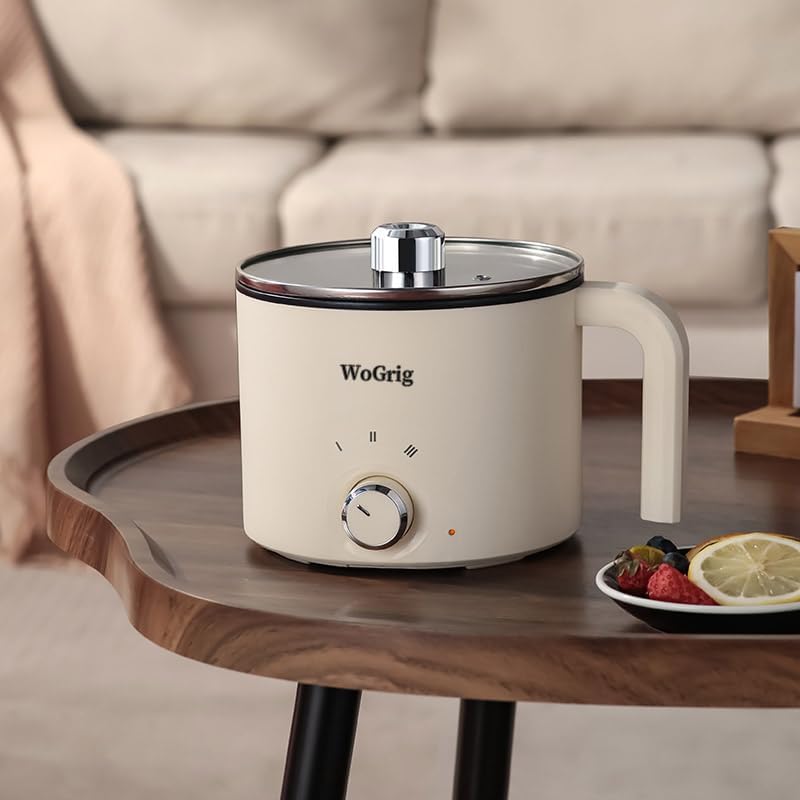1.8L Electric Hot Pot，Ramen Cooker, Dual power supply Mini Portable Multi-Functional Lazy Pot for Pasta, Noodles, Egg, Soup,Rice，Non-Stick Noodle Cooker with Boil Dry Protection for Dorm, Office (white)