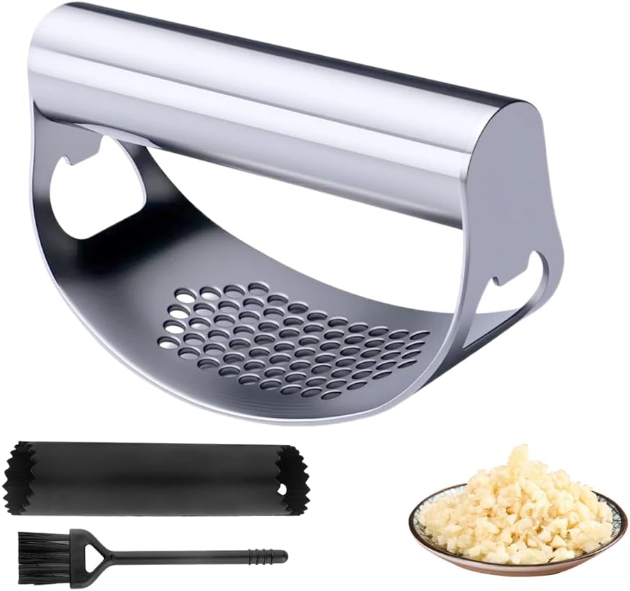2025 Upgraded Garlic Press Stainless Steel, Garlic Press Rocker Professional Kitchen Gadgets Garlic Mincer Garlic Crusher, Heavy Duty Mincer Tool Garlic Chopper Garlic Presser Mincer (1Set)