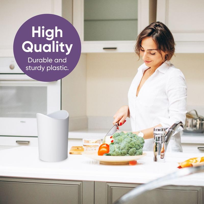 Superio MIni Bathroom Trash Can with Lid, Modern White Mini Waste Bin with Swing Lid (1 1/2 Gallon, 6 Liter) Plastic Garbage Can for Kitchen, Bathroom, Bedroom, Office, Under Desk (1, White)