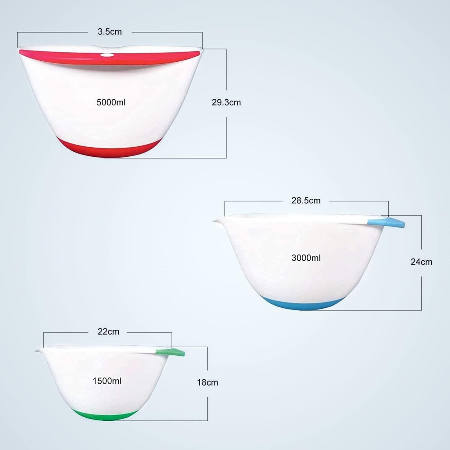 Jean-Patrique Plastic Mixing Bowls for Kitchen - Mixing Bowl Set of 3 - Kitchen Mixing Bowls with Pour Spout and Non-Slip Base - Kitchen Bowls for Prepping & Cooking - Baking Plastic Bowl Set