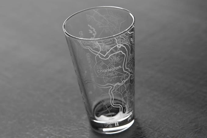 Well Told Engraved Charleston South Carolina Map Pint Glass, Etched Beer Gift (16 oz, Clear) City Map Pint, Custom City Glassware, Gifts For Beer Lovers