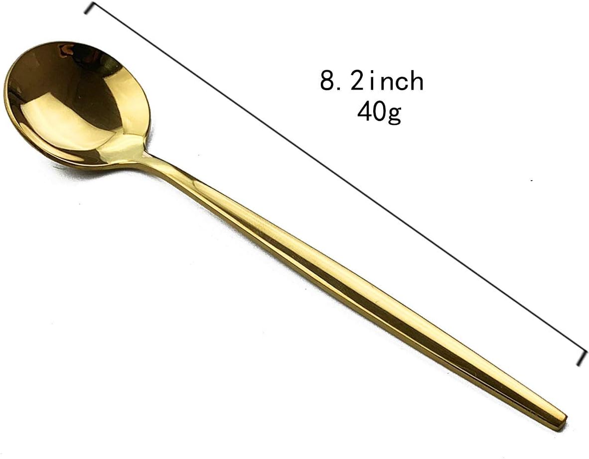 Gugrida Mirror Polished Gold Royal Dinner Spoon Soup Spoons Large Spoons, Light weight design Stainless Steel Flatware Cutlery Set for 6, 8.46-Inch