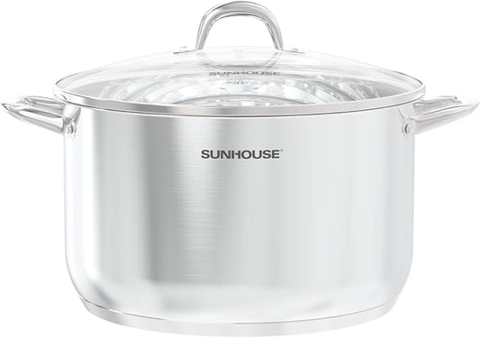 SUNHOUSE 15.5 -Quart Stainless Steel Stockpot – Heavy-Duty Induction Pot with Lid and Riveted Handles – Ideal for Soup, Seafood, Stock, Canning, and Catering for Large Groups and Events