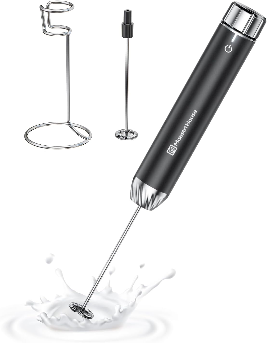 Maestri House Rechargeable Milk Frother with Stepless Speed Control, LunaFro Max Handheld Electric Foam Maker Waterproof Drink Mixer Foamer with Stand & Detachable Whisks for Lattes, Cappuccino