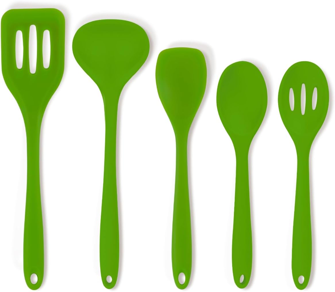 Better Houseware Silicone Cooking Utensil Set - 5 Piece Green Silicone Kitchen Utensils - Stain & Odor Resistant, Heat Resistant, Dishwasher Safe