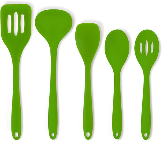 Better Houseware Silicone Cooking Utensil Set - 5 Piece Green Silicone Kitchen Utensils - Stain & Odor Resistant, Heat Resistant, Dishwasher Safe
