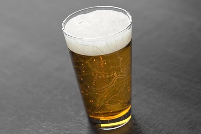 Well Told Engraved Cincinnati Ohio Map Pint Glass, Etched Beer Gift (16 oz, Clear) City Map Pint, Custom City Glassware, Gifts For Beer Lovers
