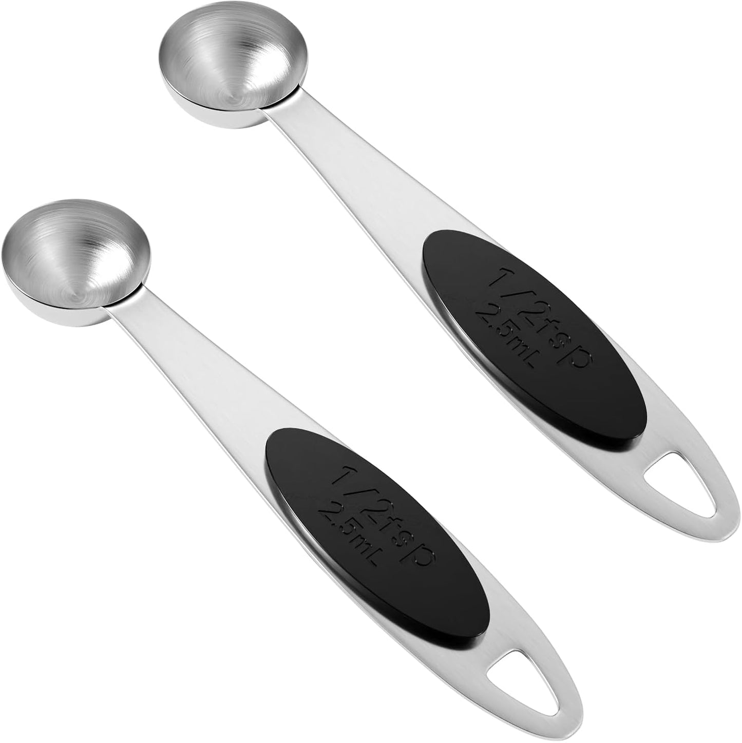 2PCS 1/2Tsp(1/6tbsp, 2.5ml) Single Magnetic Measuring Spoon, Stainless Steel Individual Measure Scoop Only for Baking & Cooking, Metal Kitchen Gadgets Essentials